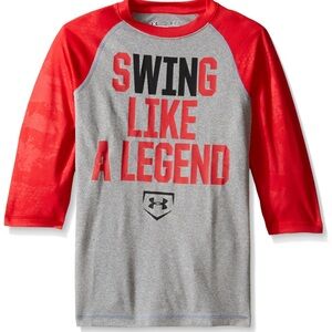 Under Armour Swing Like A Legend Gray and Red Baseball Tee